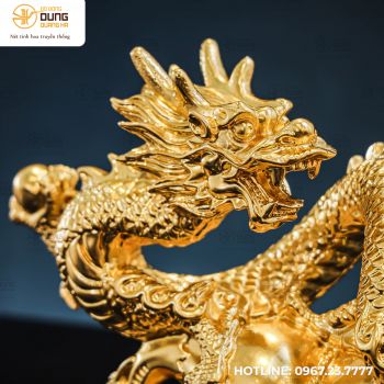 Tượng rồng hồ lô bằng đồng dát vàng cao 25cm ngang 42cm