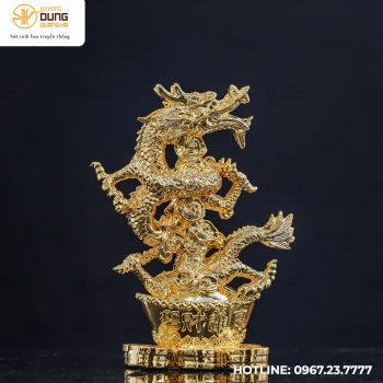 Tượng linh vật rồng bằng đồng vàng mạ vàng cao 27cm