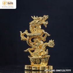 Tượng linh vật rồng bằng đồng vàng mạ vàng cao 27cm