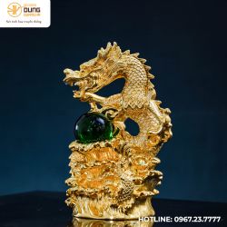 Tượng rồng vờn ngọc bằng đồng vàng dát vàng 9999 cao 35cm ngang 24cm