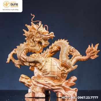 Tượng rồng Địa Cầu bằng đồng đỏ mộc kích thước 30x37x12cm nặng 13,8kg