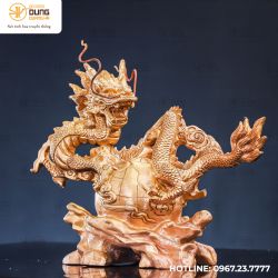 Tượng rồng Địa Cầu bằng đồng đỏ mộc kích thước 30x37x12cm nặng 13,8kg