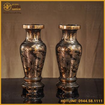 Lọ hoa đồng đỏ cạo màu đầy đủ kích thước