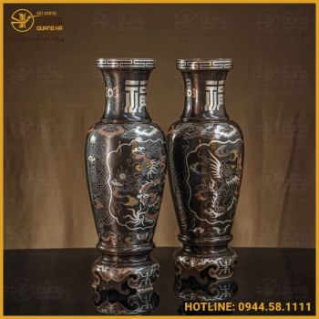 Lọ hoa đồng đỏ khảm ngũ sắc đầy đủ kích thước