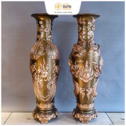 Lọ lộc bình bằng đồng cạo màu chạm rồng - phượng chầu nguyệt cao 1m2