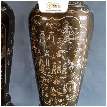 Lọ lộc bình phong thủy đại tự Phúc bằng đồng khảm tam khí cao 1m2