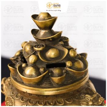 Lư đốt trầm bằng đồng vàng nắp thỏi tiền kích thước 14x16cm