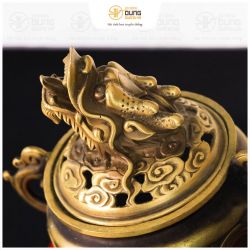 Lư đốt trầm hương đầu rồng bằng đồng vàng size 16*18cm