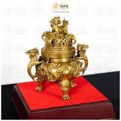 Lư xông trầm đồng vàng mộc nắp nghê sang trọng