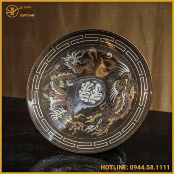 Mâm bồng đồng đỏ khảm ngũ sắc đầy đủ kích thước
