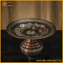 Mâm bồng đồng đỏ khảm ngũ sắc đầy đủ kích thước