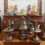 Bàn giao quả trống D50 dát vàng, bộ ngũ sự cao 70cm khảm ngũ sắc tại Hưng Yên