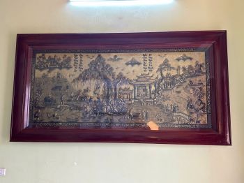 Hoàn thiện và lắp đặt tranh đồng quê giả cổ 2m3x1m2 cho khách hàng