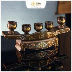 Ngai 5 chén thờ bằng đồng chữ Quốc ngữ khảm tam khí