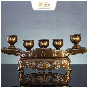 Ngai 5 chén thờ bằng đồng chữ Quốc ngữ khảm tam khí