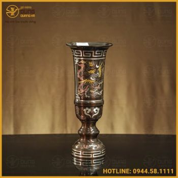 Ống hương đồng đỏ khảm ngũ sắc