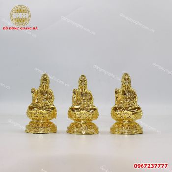 Tượng Phật Quan Âm để xe ô tô bằng đồng mạ vàng 24k cao 10cm