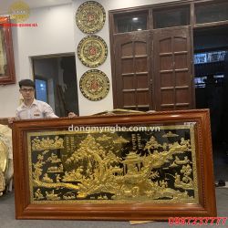 Tranh đồng quê bằng đồng mạ vàng 24k tinh xảo