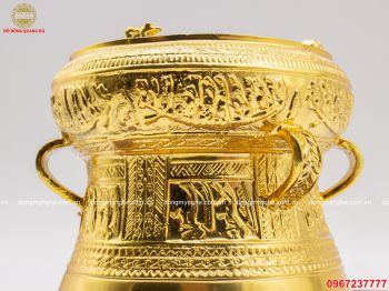 Trống đồng lưu niệm bằng đồng vàng mạ vàng 24k cao cấp