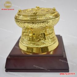 Trống đồng quà tặng bằng đồng mạ vàng 24k đa dạng kích thước