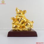 Tượng chuột mạ vàng 24k ôm túi tiền kèm đế gỗ trang trí cao cấp
