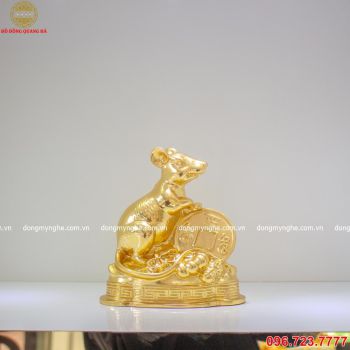 Tượng Chuột Đồng Thếp Vàng 9999 Ôm Đồng Tiền Xu Tài Lộc