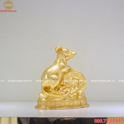 Tượng Chuột Đồng Thếp Vàng 9999 Ôm Đồng Tiền Xu Tài Lộc