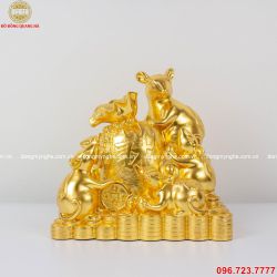 Tượng đàn chuột ôm túi tiền thếp vàng 9999 mẫu mới