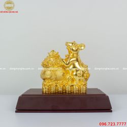 Tượng chuột ôm hũ tiền bằng đồng thếp vàng mẫu 2
