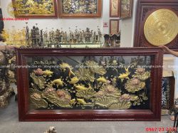 Tranh Cửu Ngư Quần Hội 9 chú cá dát vàng kích thước 2m3 x 1m2
