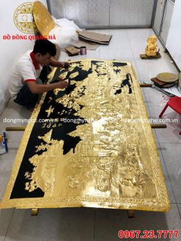 Tranh đồng vinh quy bái tổ dát vàng kích thước 2m3