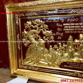 Tranh Đồng Mừng Thọ Ông Bà Dát Vàng Kích Thước 2m3