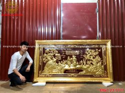 Tranh Đồng Mừng Thọ Ông Bà Dát Vàng Kích Thước 2m3