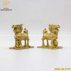 Đôi tượng Kỳ Lân phong thủy bằng đồng vàng mộc mẫu 2