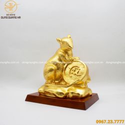 Tượng chuột phong thủy ôm tiền xu chữ tài thếp vàng 9999