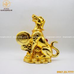 Tượng chó phong thủy thếp vàng 9999 lưng đính hồng ngọc