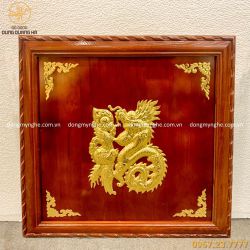 Tranh chữ Phúc hóa rồng dát vàng khung gỗ tùng