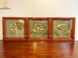 Bộ tranh chữ Phúc Lộc Thọ được thúc nổi bằng đồng vàng mộc