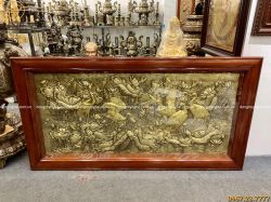 Tranh sen hạc 1m7 x 90cm bằng đồng dát vàng 9999