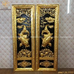 Đôi tranh Lý Ngư Vọng Nguyệt 1m2 khung liền đồng mạ vàng