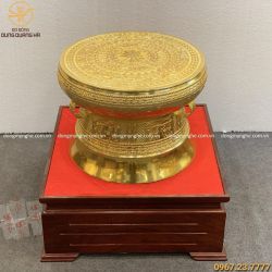 Trống đồng quà tặng bằng đồng đỏ mạ vàng đường kính 40cm