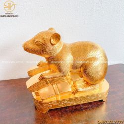 Tượng chuột tài lộc bằng đồng dát vàng 9999 đẹp tinh xảo
