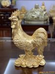 Tượng gà trống bằng đồng đỏ thếp vàng 9999 cao 47cm