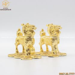 Cặp Kỳ Lân phong thủy để bàn bằng đồng mạ vàng cao cấp