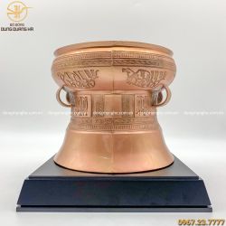 Quả trống đồng lưu niệm bằng đồng đỏ mộc đúc cao 20cm
