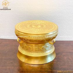 Trống đồng Ngọc Lũ bằng đồng đỏ dát vàng cao 30cm mẫu 2