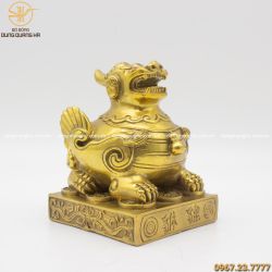 Tượng Tỳ Hưu phong thủy cao 13cm bằng đồng vàng mộc