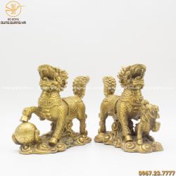 Đôi Kỳ Lân bằng đồng cao 18cm dài 20cm thiết kế độc đáo