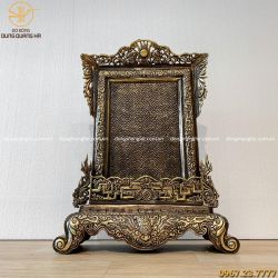 Khung ảnh thờ cúng bằng đồng hoa văn cổ kính cao 58cm