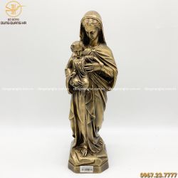Tượng Đức Mẹ Maria cao 42cm bằng đồng vàng hun đen giả cổ